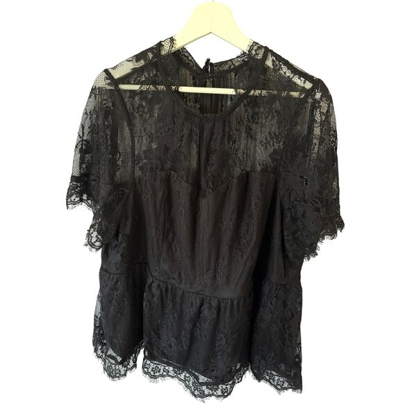 Torrid Black Lace Peplum Top Size 3 Sheer Overlay Short Sleeve Witchy Whimsygoth - Picture 4 of 7
